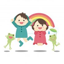 虹と子ども達のイラスト